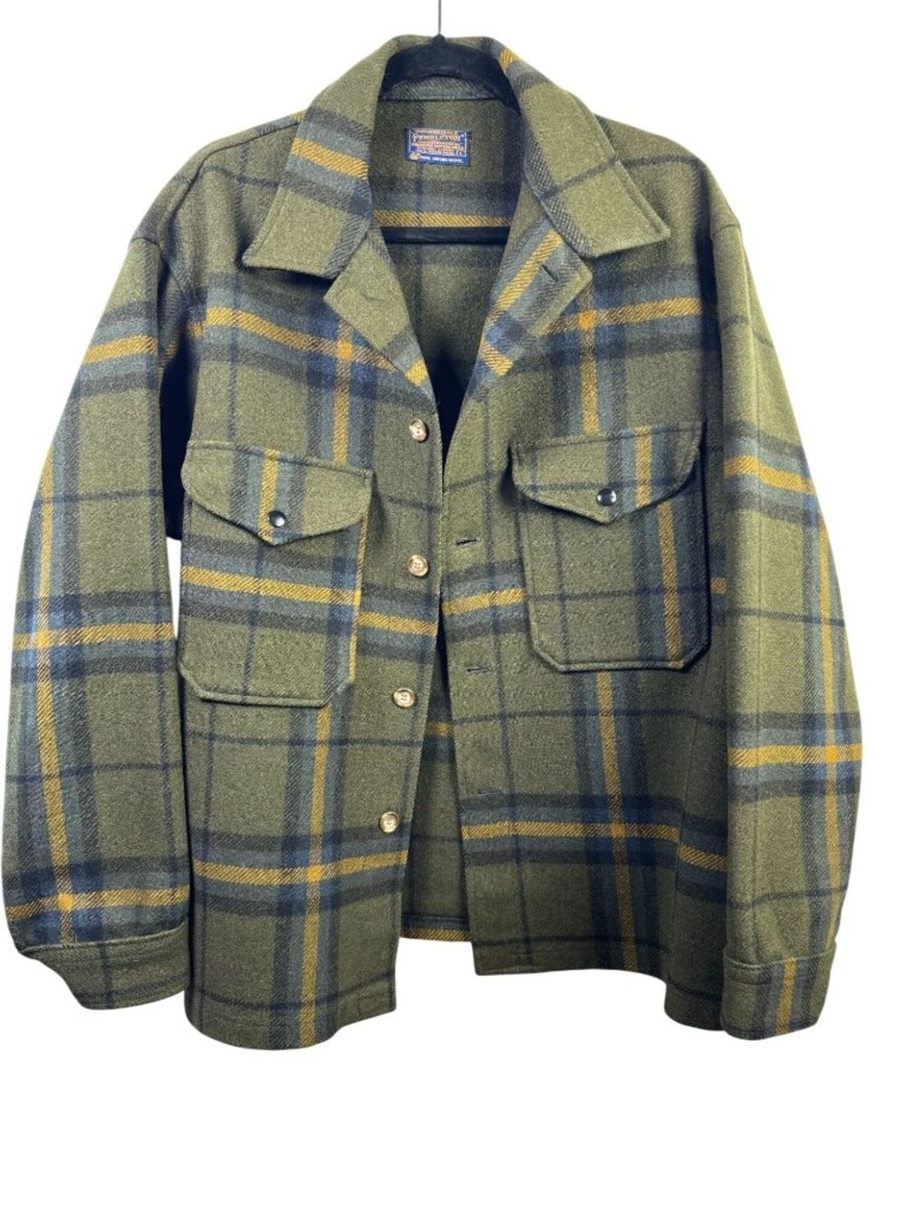 Pendleton Mens Mackinaw Cruiser Jacket Green Plaid Wool 100% Virgin Wool Large